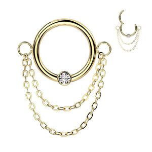 Piercing Street Piercing anneau dore double chaine et zircon (oreille, septum) - Dore