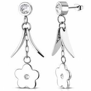 Piercing Street Paire Boucles d'oreille acier inoxydable pendantes fleurs - Argente