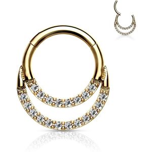 Piercing Street Piercing anneau segment dore double ligne de strass (oreille, daith, septum) - Dore