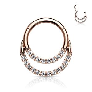 Piercing Street Piercing anneau segment rose double ligne de strass (oreille, daith, septum) - Or Rose