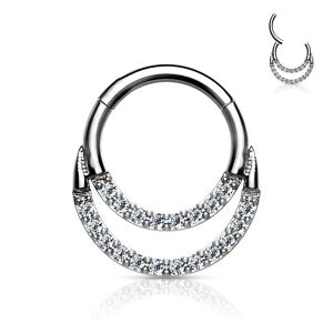 Piercing Street Piercing anneau segment acier double ligne de strass (oreille, daith, septum) - Argente