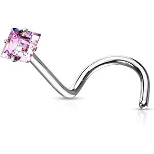 Piercing Street Piercing nez tige tire-bouchon zircon carre rose - Argente