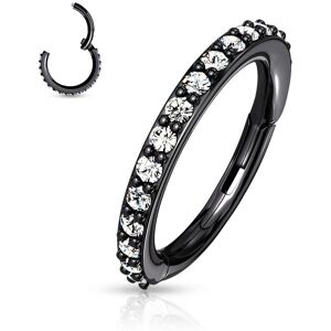 Piercing Street Piercing oreille anneau noir a charniere serti de strass blanc - Noir