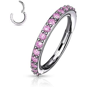 Piercing Street Piercing oreille anneau a charniere serti de strass rose - Argente