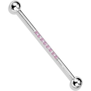 Piercing Street Piercing industriel oreille en acier ligne de strass rose - Argente