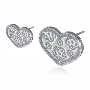 Piercing Street Paire Boucles d'oreille acier inoxydable coeur motif floral - Argente