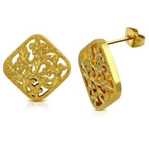 Piercing Street Paire Boucles d'oreille acier inoxydable dore losange fleurs de vigne - Dore