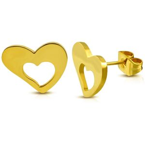 Piercing Street Paire Boucles d'oreille acier inoxydable motif double coeur - Dore