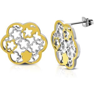 Piercing Street Paire Boucles d'oreille acier inoxydable fleur motif decoupe bicolore - Dore