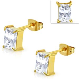 Piercing Street Paire Boucles d'oreille acier inoxydable dore zircon rectangulaire - Dore