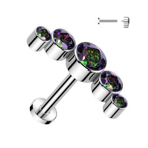 Piercing Street Piercing oreille labret titane incurve cinq strass vitrail - Argente