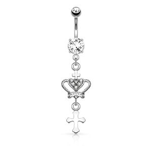 Piercing Street Piercing nombril croix couronne - Argente