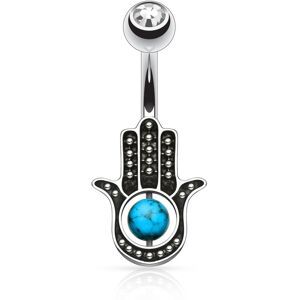 Piercing Street Piercing nombril turquoise main de fatma - Argente