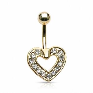 Piercing Street Piercing nombril Plaque Or Coeur Pave de Gemmes - Dore