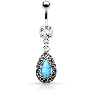 Piercing Street Piercing nombril larme turquoise - Argente