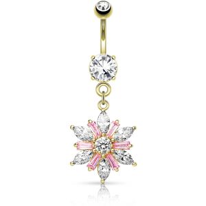 Piercing Street Piercing nombril plaque or pendentif fleur gemmes - Dore