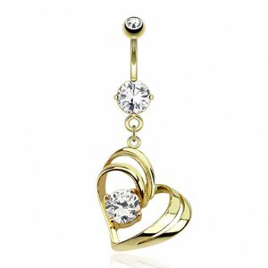 Piercing Street Piercing nombril plaque or coeur gemme solitaire - Dore