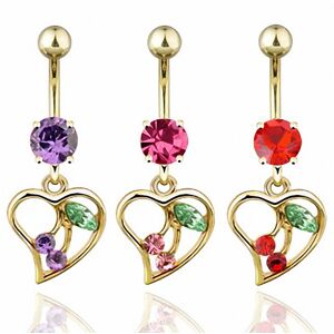 Piercing Street Piercing Nombril Plaque Or Coeur et Cerise - Dore