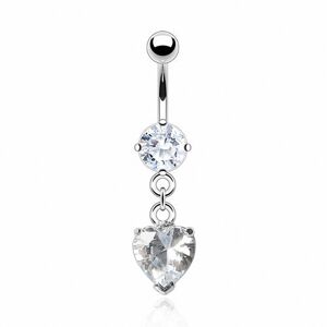 Piercing Street Piercing nombril Plaque Rhodium Gemme Coeur - Argente