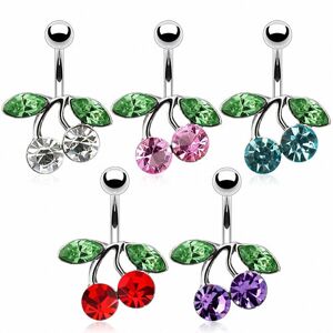 Piercing Street Piercing nombril Acier Chirurgical Cerise Gemmes - Argente