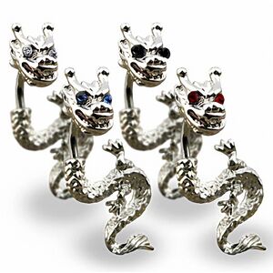 Piercing Street Piercing nombril Plaque Rhodium Dragon avec Gemmes - Argente