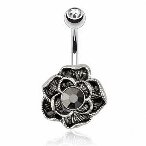 Piercing Street Piercing nombril fleur vintage hematite - Argente