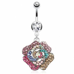 Piercing Street Piercing nombril fleur gemmes multicolores - Argente