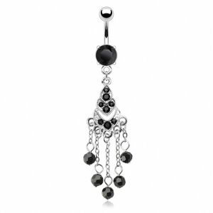 Piercing Street Piercing nombril chandelier perles noires - Argente