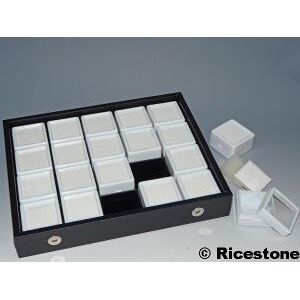 Ricestone 2aa) Coffret gemmologie - 20x boîtes dessus verre 4x4 haute