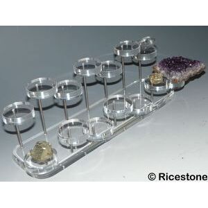 Ricestone 1g) Volume de vitrine. Support acrylique 14 plateaux Ø4 cm.