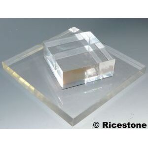 Ricestone 9d) Plaque acrylique, présentoir transparent 20x20x4 cm