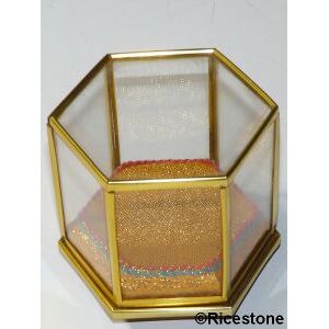 Ricestone 4d) Mini-Vitrine hexagonale, en bois et verre