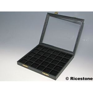 Ricestone 3) Coffret vitré charnière pour 30x boîtes gemmes 3x3 cm.