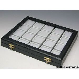 Ricestone 1) Coffret vitre pour 20x boîtes a gemmes, dessus verre 3x3.