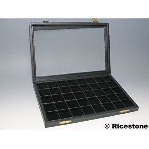 Ricestone 5) Coffret vitre charniere 40x boîtes gemmes 3x3.