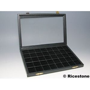 Ricestone 5) Coffret vitré charnière 40x boîtes gemmes 3x3.