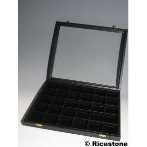 Ricestone 9) Coffret vitré charnière, 30x boîtes gemmes 4x4 cm