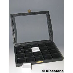 Ricestone 7) Coffret vitré à charnière pour 20x boîtes gemmes 4x4 cm.