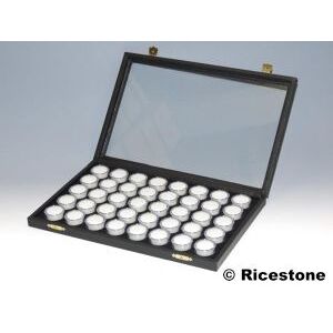 Ricestone 2b) Coffret pierres taillees vitre, 40 boites rondes plastique