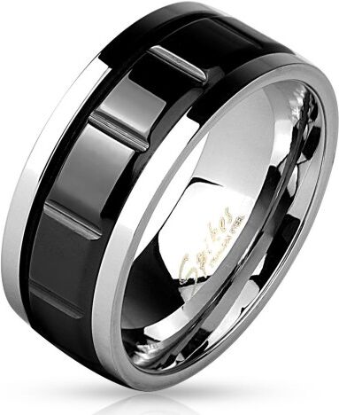 HommeBijoux Bague anneau homme acier anti-stress et ruban noir gauffré rotative Taille de bague ∅ - FR 67-68 (US 12)