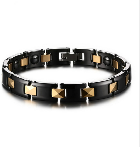 HommeBijoux Bracelet gourmette femme homme céramique noire et plaqué or 18cm 8mm