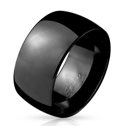 HommeBijoux Bague anneau pour homme acier inoxydable toute noire large dome 10mm Taille de bague ∅ - FR 59-60 (US 9)