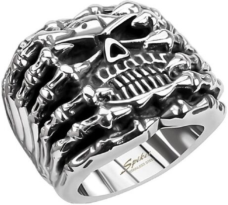 HommeBijoux BAGUE HOMME ACIER MASSIF TETE DE MORT SKULL MOTO BIKER GOTH GOTHIQUE Taille de bague ∅ - FR 72-73 (US 14)