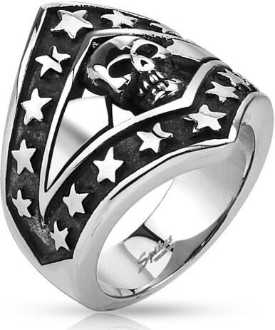 HommeBijoux Grosse bague chevalière homme acier tête de mort biker bouclier étoile Taille de bague ∅ - FR 70-71 (US 13)