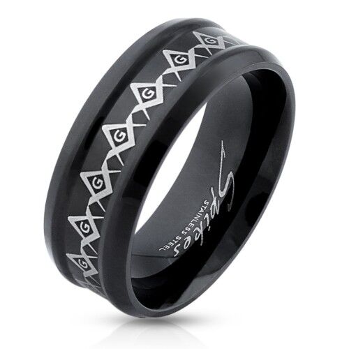 HommeBijoux Bague homme acier plaqué noir symbole franc-maçon maçonnerie nationale Taille de bague ∅ - FR 64-65 (US 11)