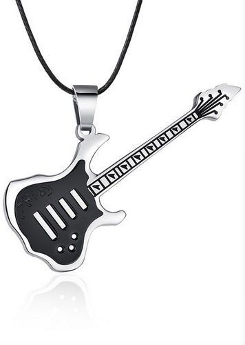 HommeBijoux Pendentif homme acier inoxydable plaqué noir guitare électrique rock