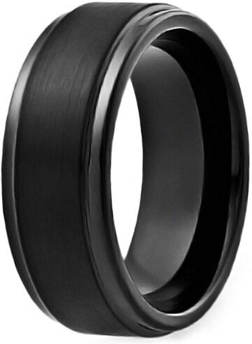 HommeBijoux Bague anneau homme carbure de tungstène ruban noir brossé mat Taille de bague ∅ - FR 64-65 (US 11)