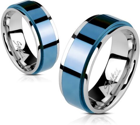 HommeBijoux Bague anneau homme femme acier bleu bords couleur argent rotative spin Taille de bague ∅ - FR 59-60 (US 9)