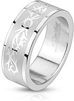 HommeBijoux Bague anneau homme femme acier ruban motif tribal gravure en relief Taille de bague ∅ - FR 67-68 (US 12)