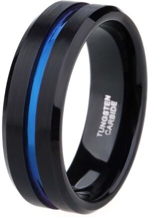 HommeBijoux Bague anneau homme carbure de tungstène noir rainure centre ligne bleu Taille de bague ∅ - FR 62-63 (US 10)